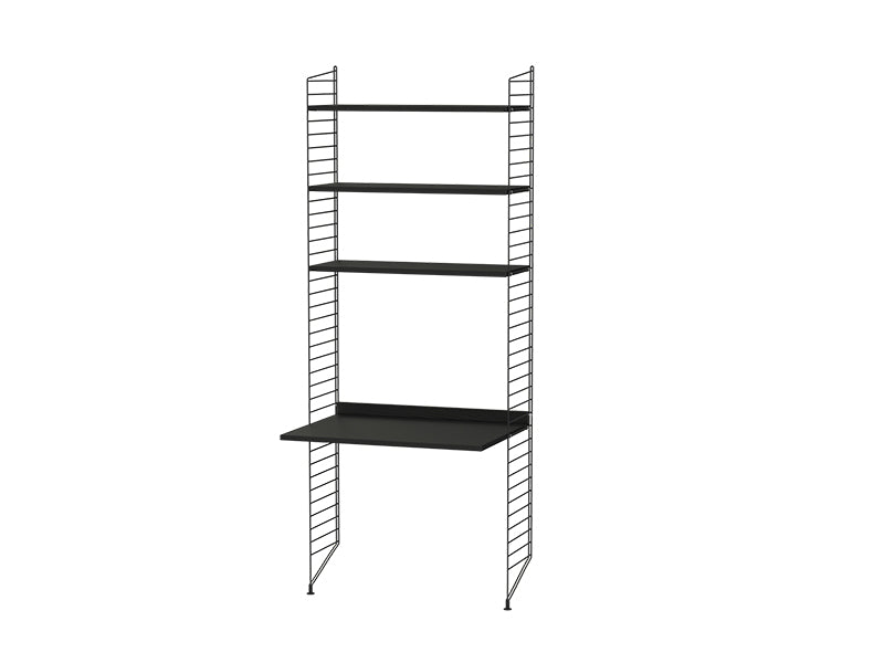String Furniture Workspace Bundle W_A in Blackstained ash shelves and black panels