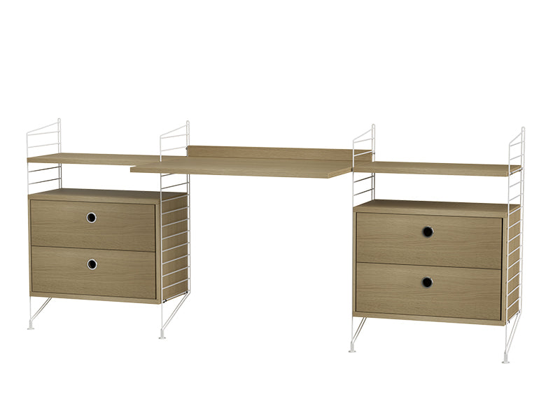 String Furniture Workspace Bundle W C in Oak shelves and white panels