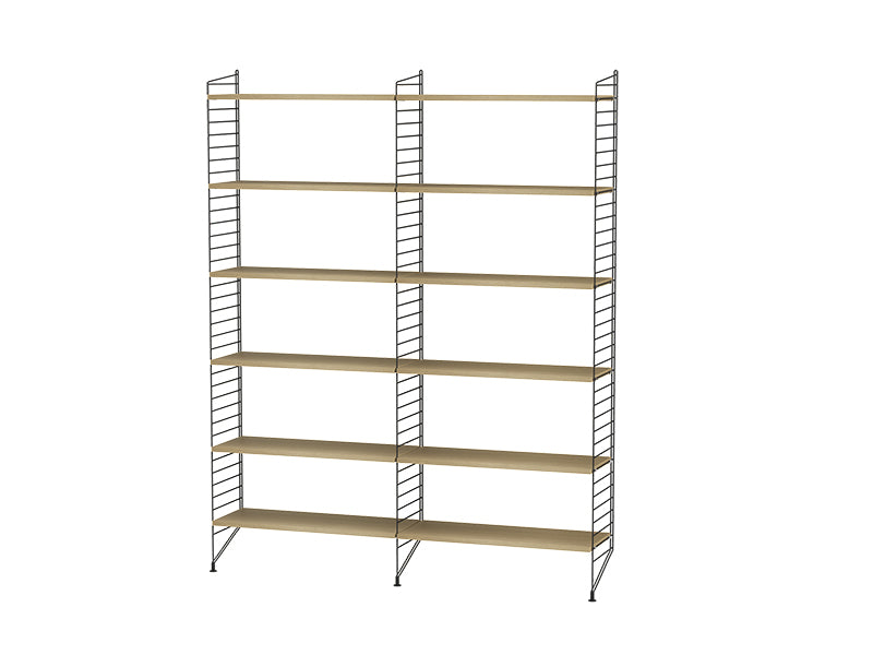 String Furniture Living Room Bundle L A in Oak shelves and black panels