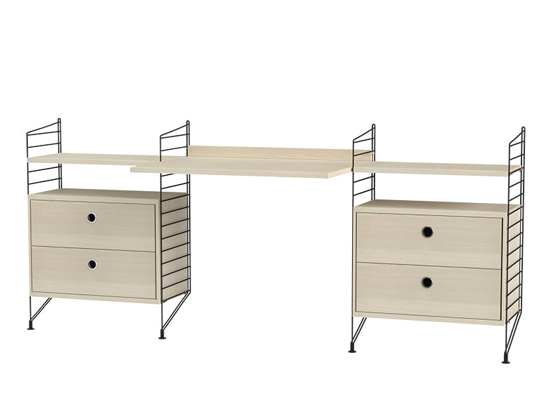 String Furniture Workspace Bundle W C in Ash shelves and black panels