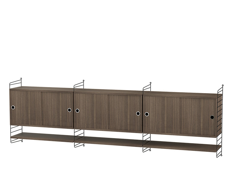 String Furniture Living Room Bundle L E in Walnut shelves and black panels