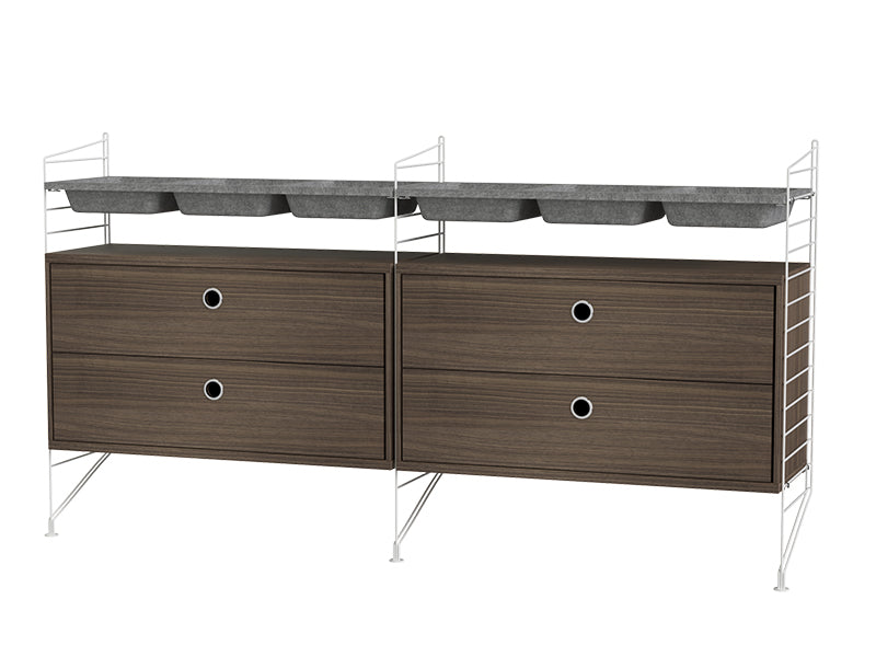 String Furniture Bedroom Bundle S G in Walnut shelves and white panels