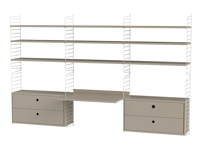 String Furniture Workspace Bundle W F in Beige shelves and white panels
