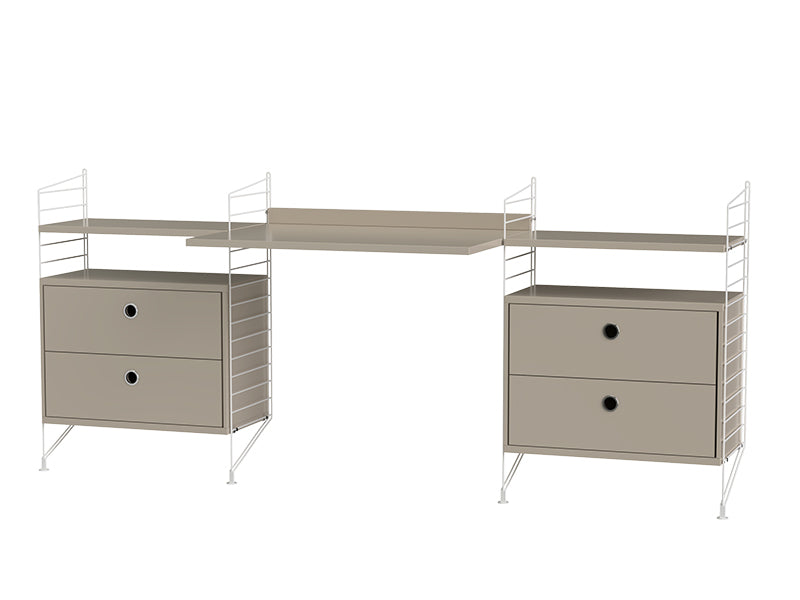 String Furniture Workspace Bundle W C in Beige shelves and white panels