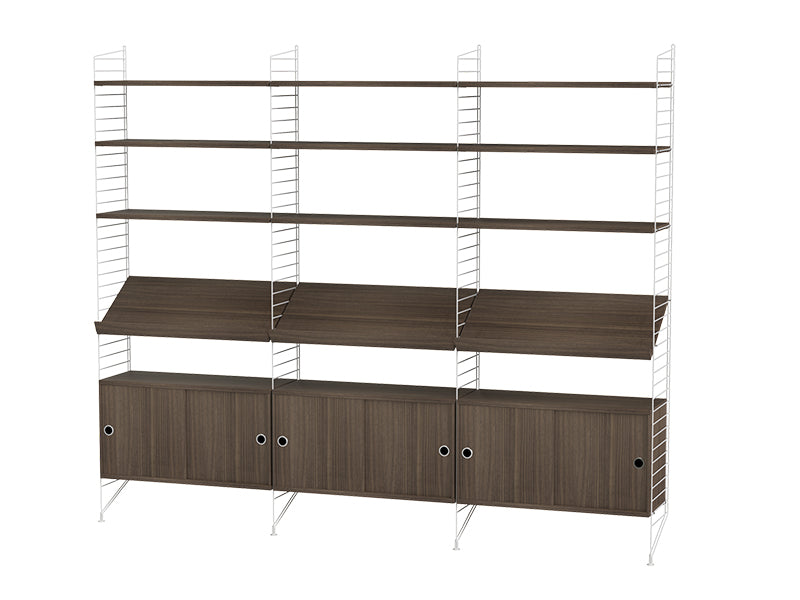 String Furniture Living Room Bundle L G in Walnut shelves and white panels