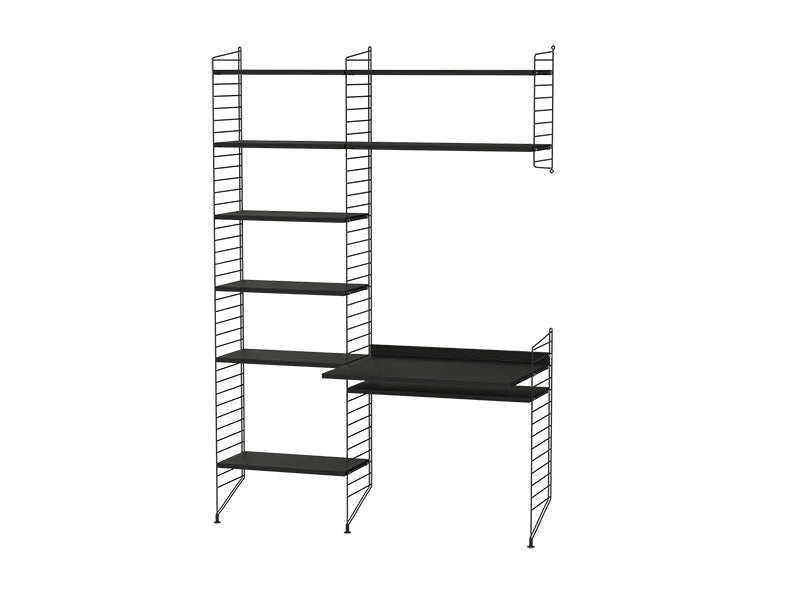 String Furniture Workspace Bundle W G in Black stained ash shelves and black panels