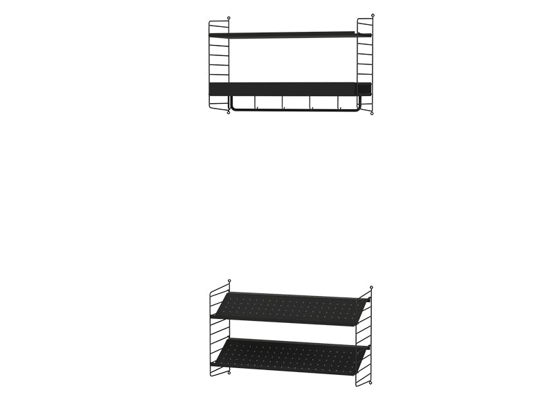 String Furniture Hallway Bundle H Q in Black shelves and black panels