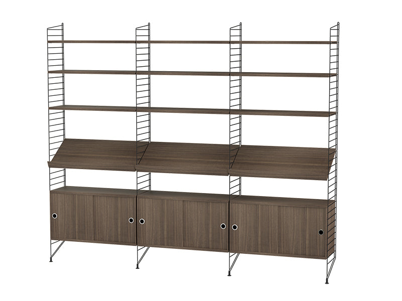 String Furniture Living Room Bundle L G in Walnut shelves and black panels