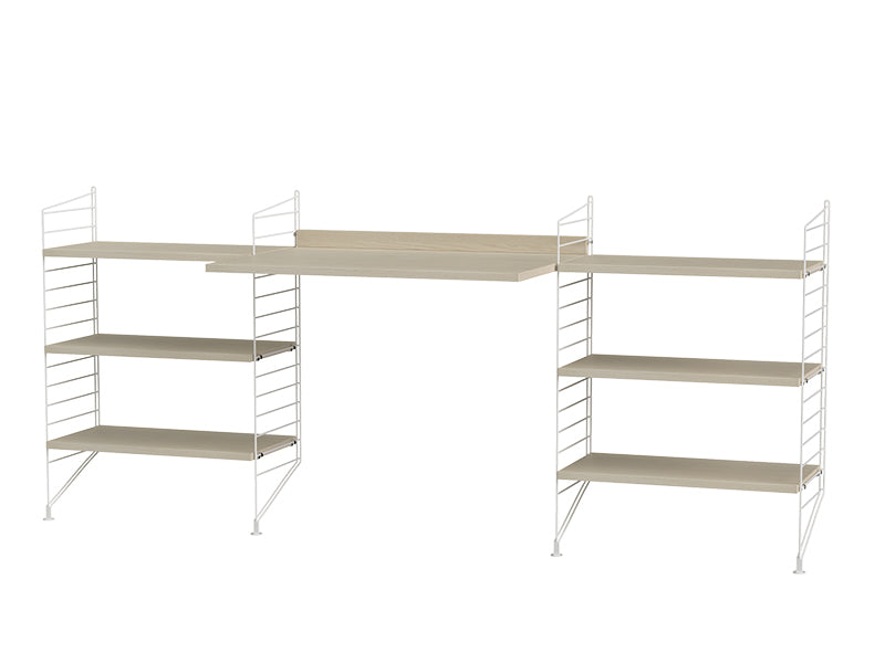 String Furniture Workspace Bundle W D in Ash shelves and white panels