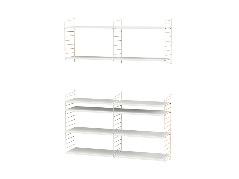 String Furniture Living Room Bundle L N in White shelves and beige panels