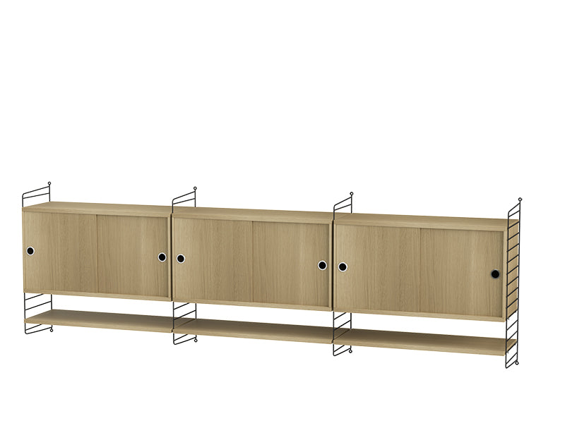 String Furniture Living Room Bundle L E in Oak shelves and black panels