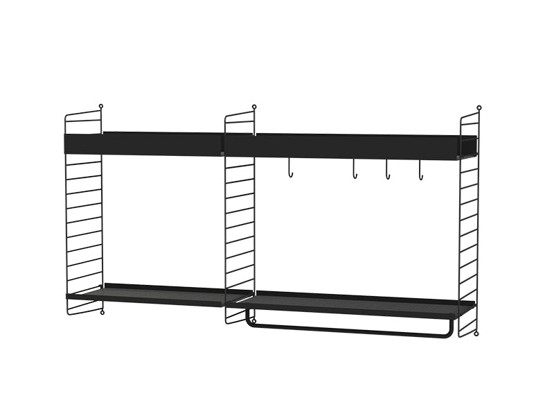 String Furniture Kitchen Bundle K A in Black shelves and black panels