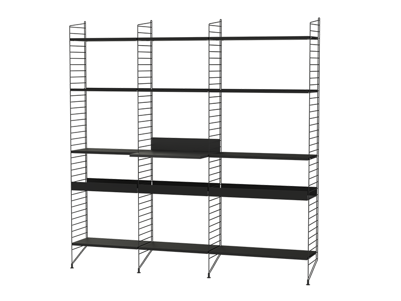 String Furniture Kitchen Bundle K L in Black shelves and black panels