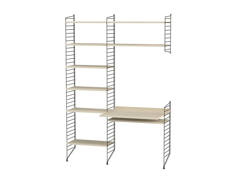 String Furniture Workspace Bundle W G in Ash shelves and black panels