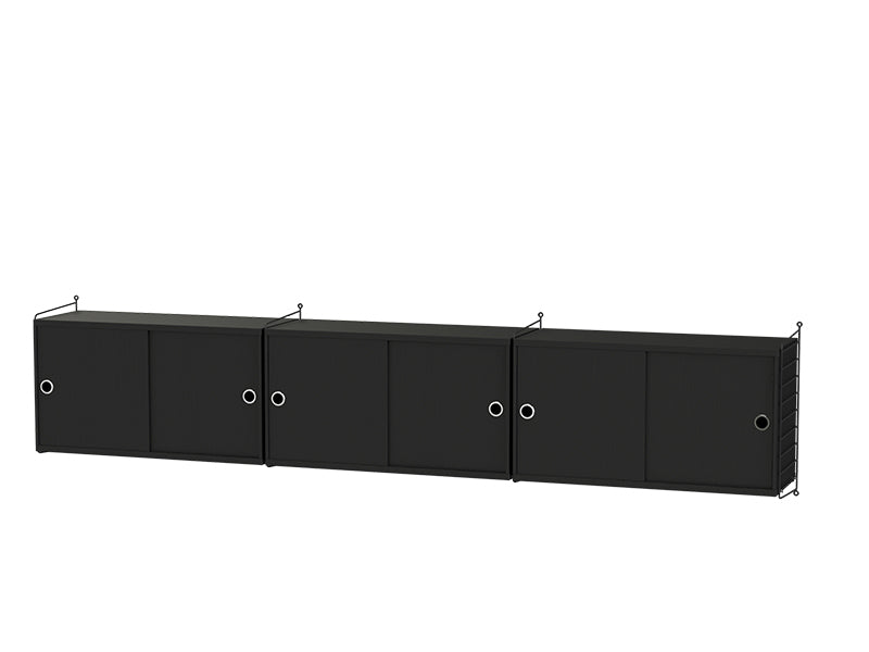 String Furniture Living Room Bundle L D in Black stained ash shelves and black panels