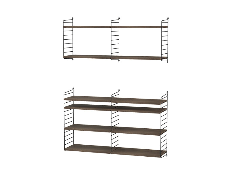 String Furniture Living Room Bundle L N in Walnut shelves and black panels