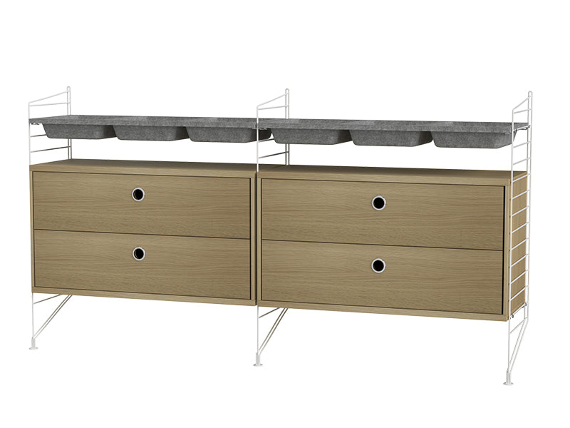 String Furniture Bedroom Bundle S G in Oak shelves and white panels
