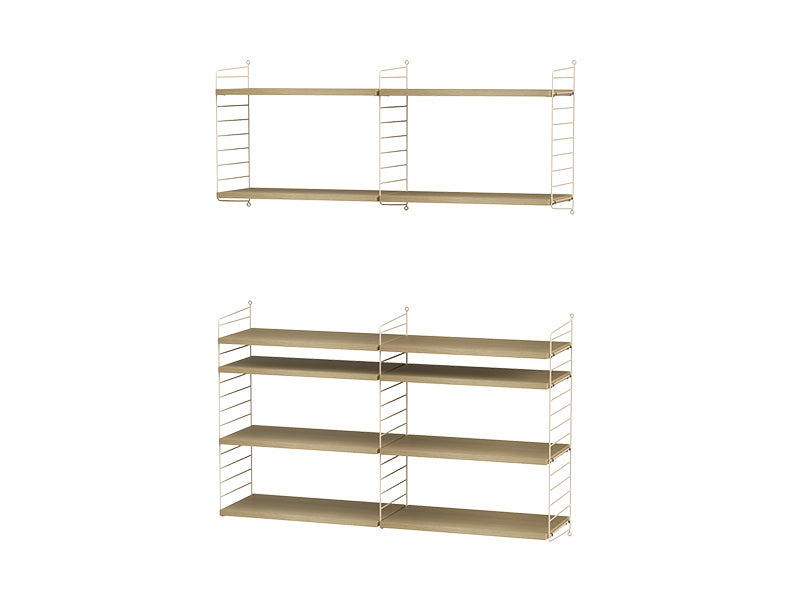 String Furniture Living Room Bundle L N in Oak shelves and beige panels