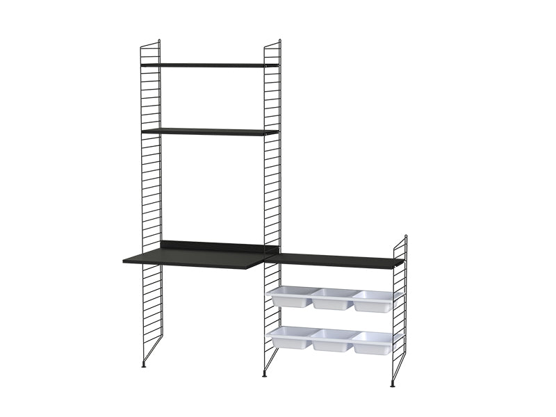 String Furniture Kids Room Bundle C E in Black stained ash shelves and black panels