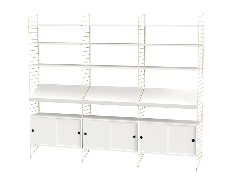 String Furniture Living Room Bundle L G in White shelves and beige panels