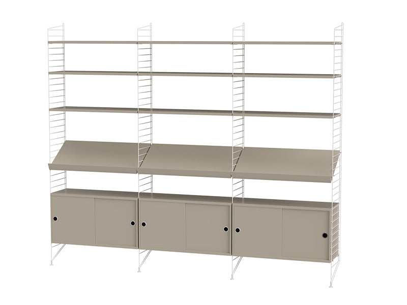String Furniture Living Room Bundle L G in Beige shelves and white panels