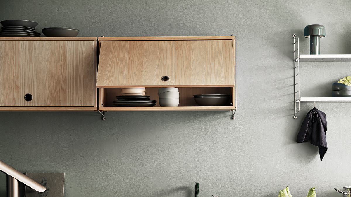 Cabinet with Flip Door w58 x d30 x h42 cm in Beige, room setting