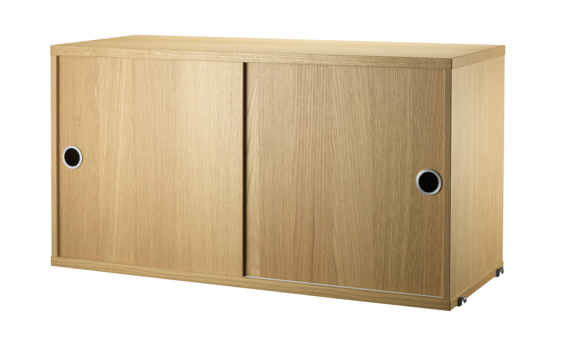 Cabinet with Sliding Doors w78 x d30 x h42 cm in Oak, room setting