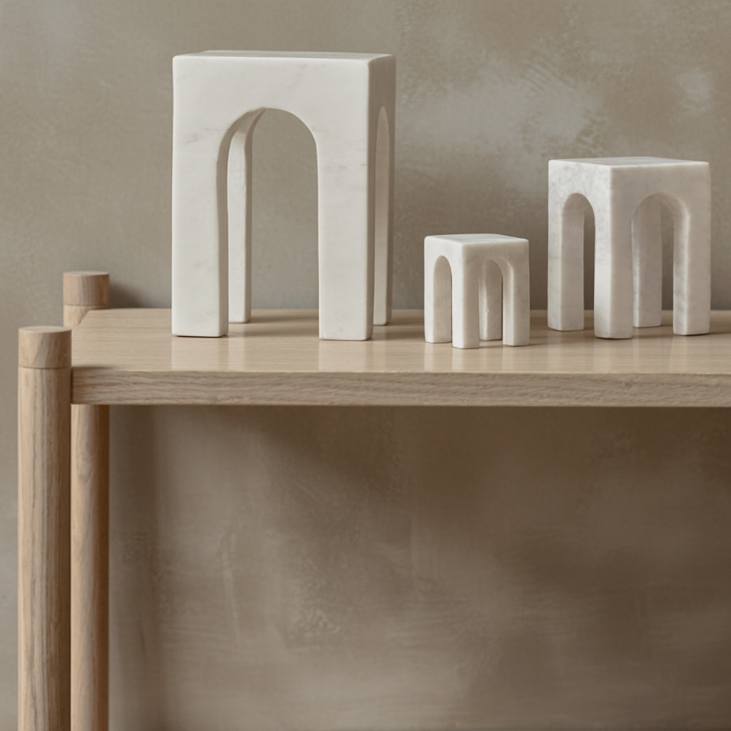 Gejst Arkis Bookends/Sculptures - Set of 3, White Marble