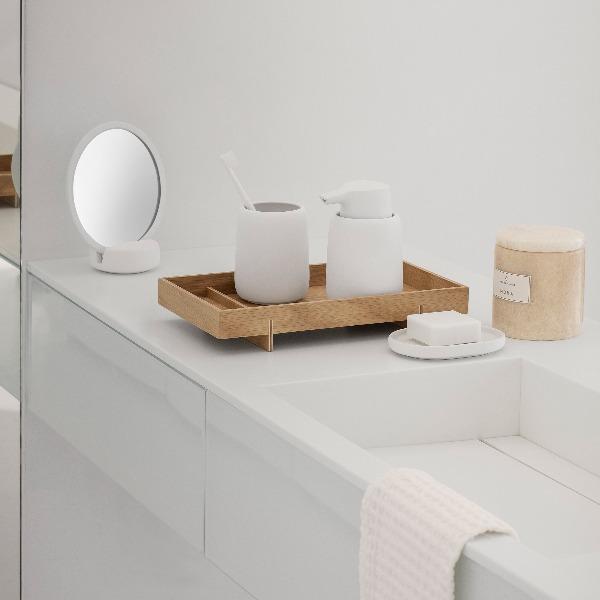 Blomus Sono Vanity Countertop Magnification Mirror - Ceramic Soft Touch