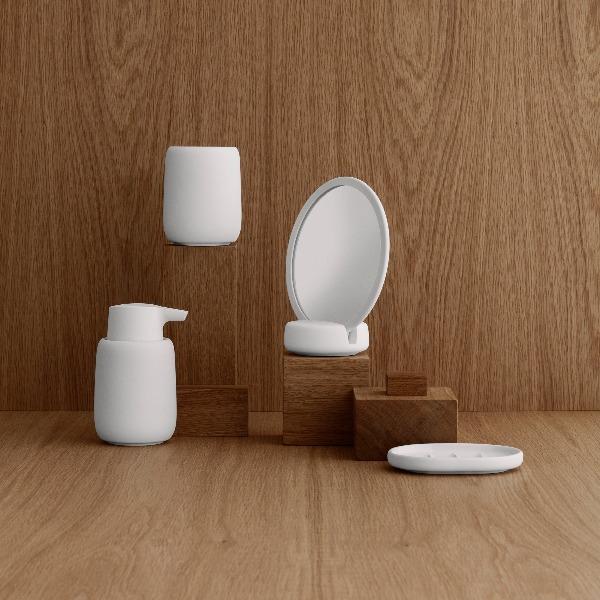Blomus Sono Vanity Countertop Magnification Mirror - Ceramic Soft Touch