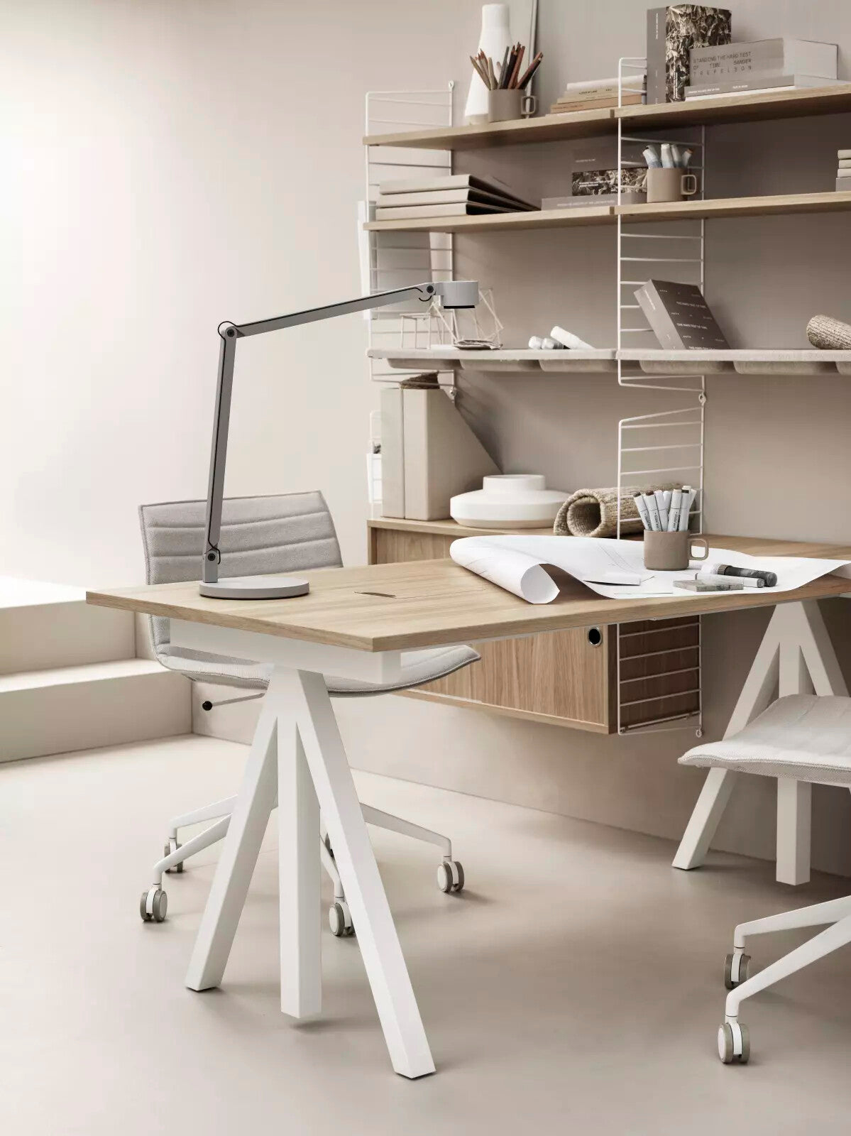 Desktop w140 x d78 cm in Oak, room setting