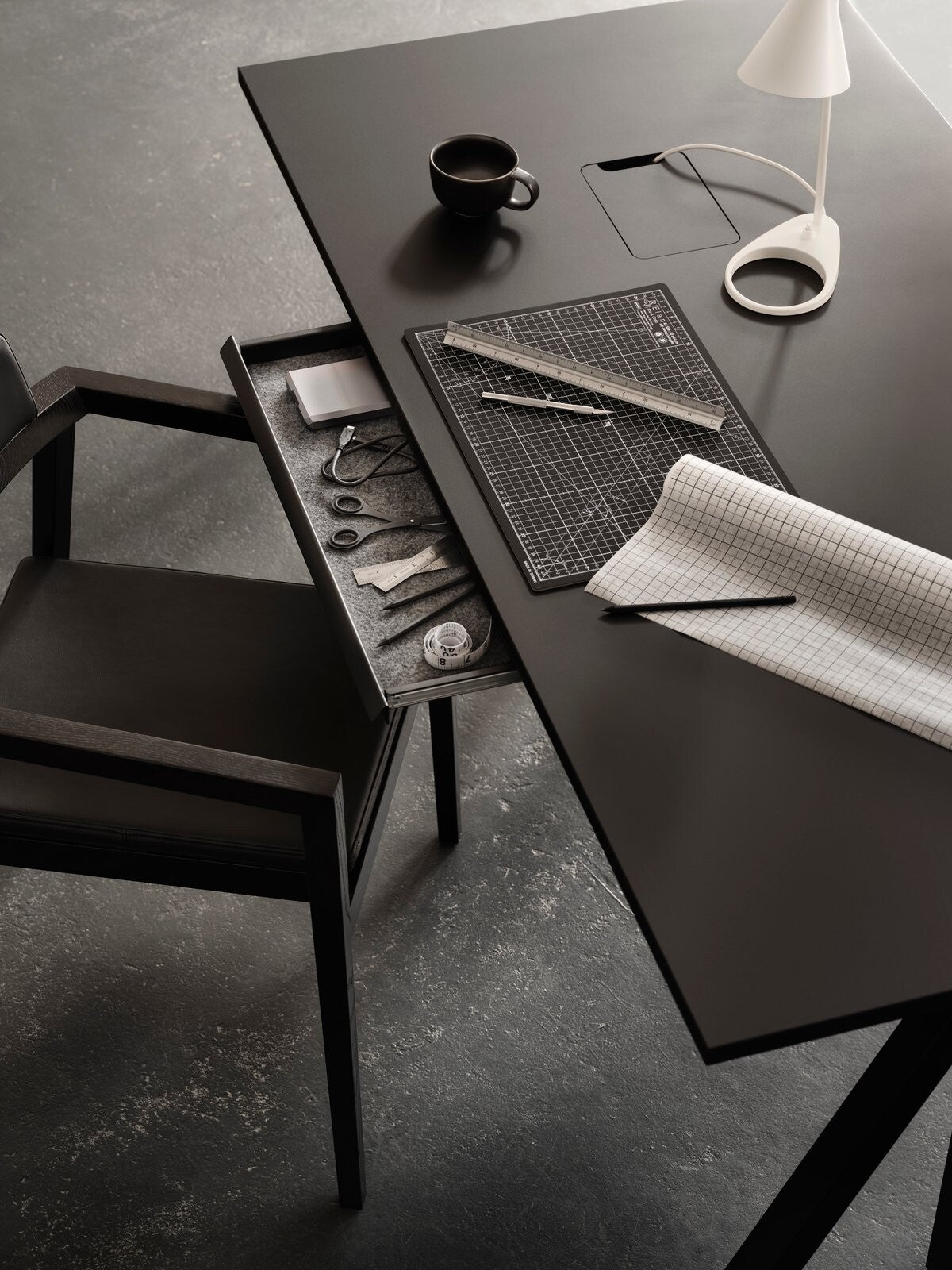 Desk drawer w61 x d30 cm in Black, room setting