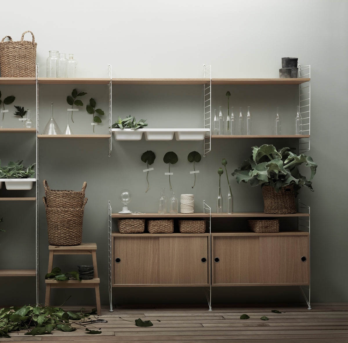 Cabinet with Sliding Doors w78 x d30 x h42 cm in Oak, room setting