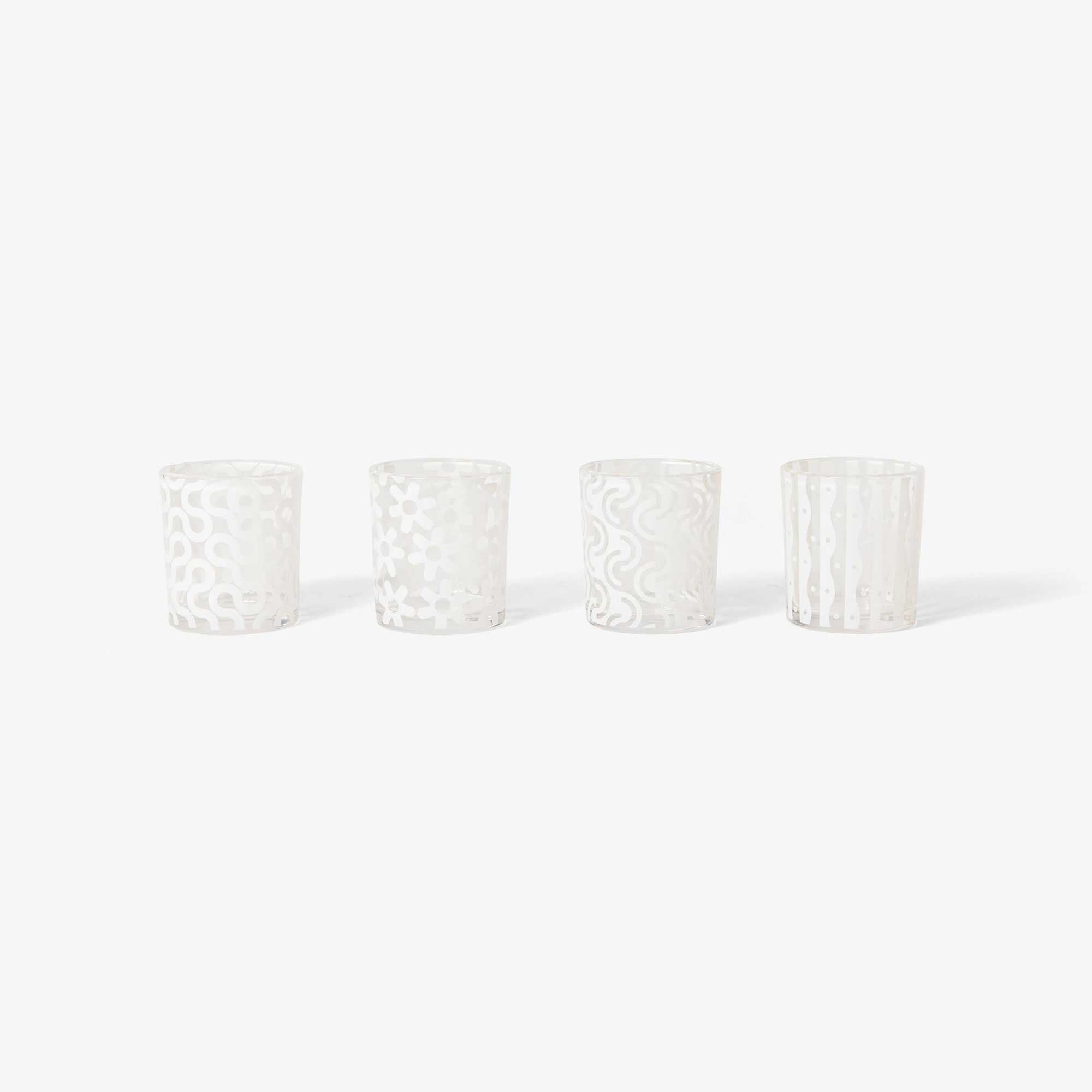 Areaware Dusen Dusen Pattern Glasses Set of 4 - White