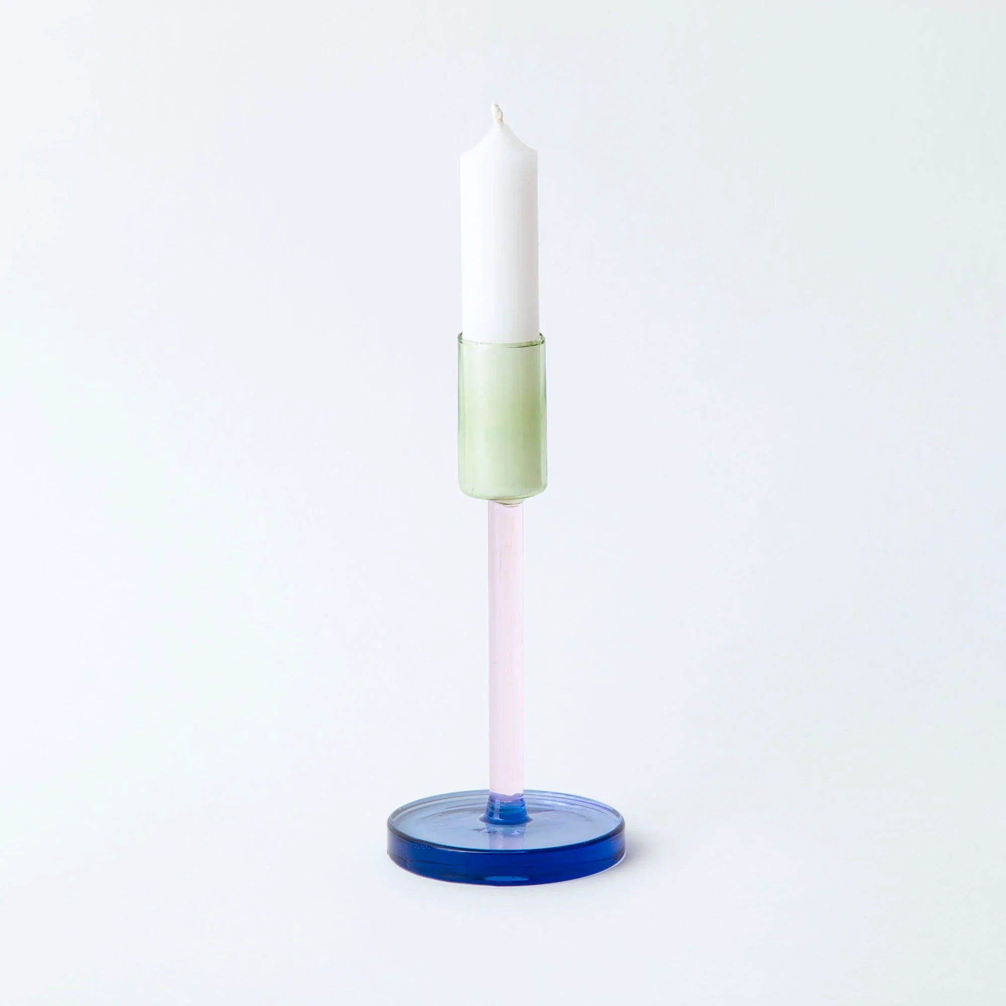 Block Glass Candlestick Holder - Tall