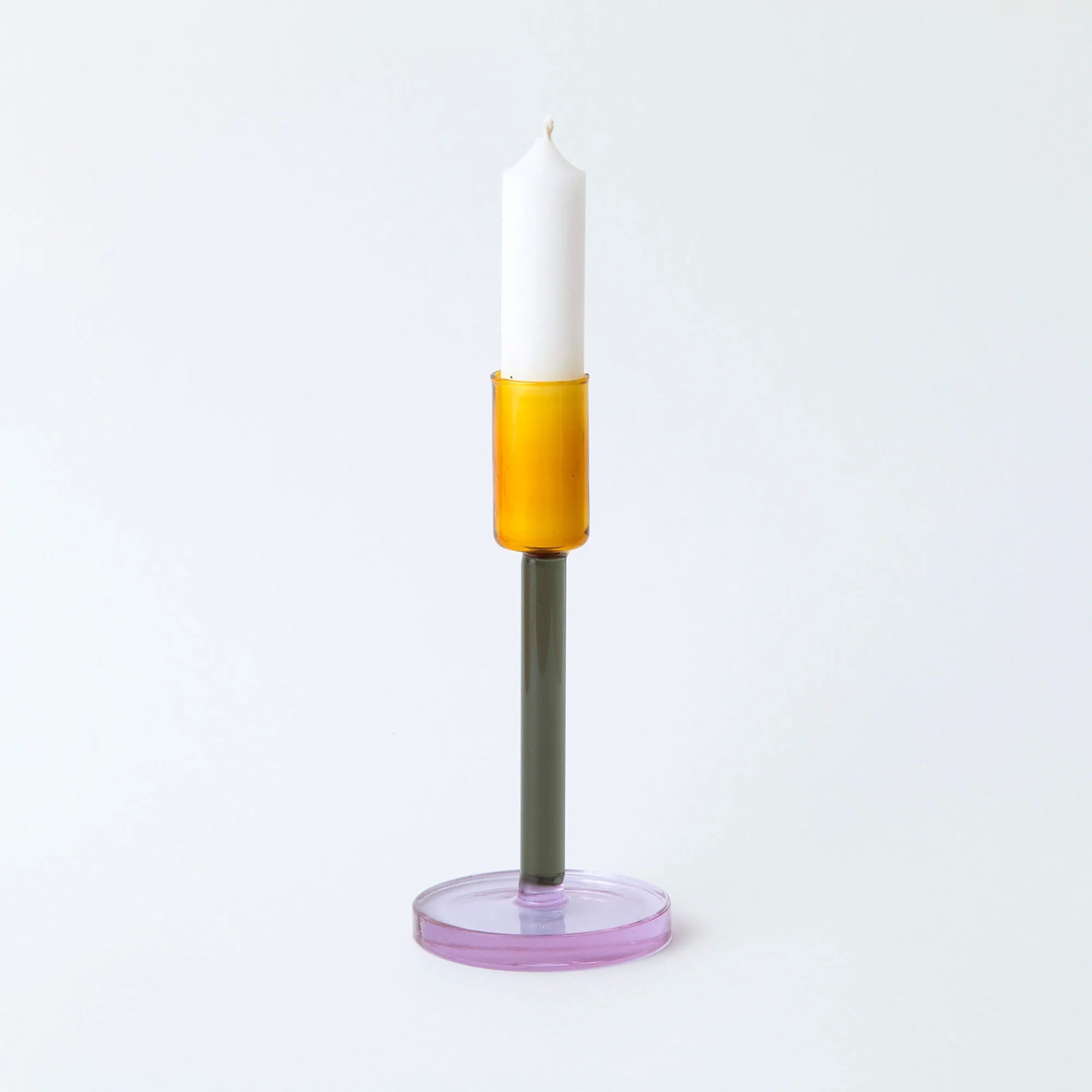 Block Glass Candlestick Holder - Tall